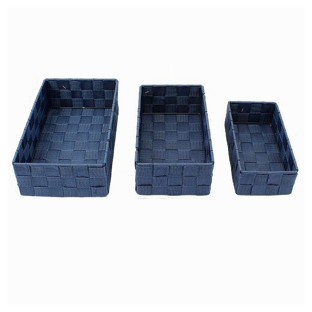 foto del prodotto trade shop set 3 pezzi scatola porta oggetti in tessuto intrecciato contenitori blu 79058 