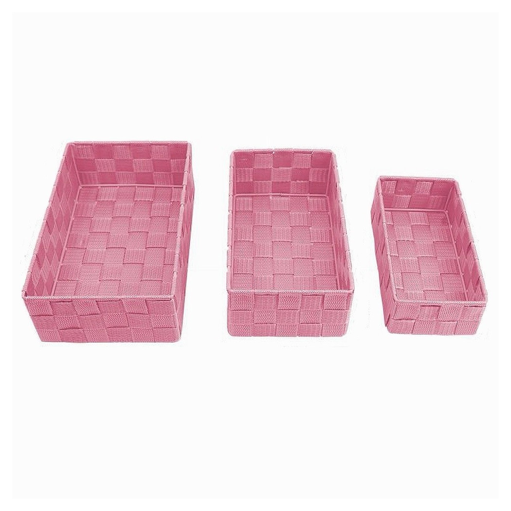 foto del prodotto trade shop set 3 pezzi scatola porta oggetti in tessuto intrecciato contenitori rosa 79059 