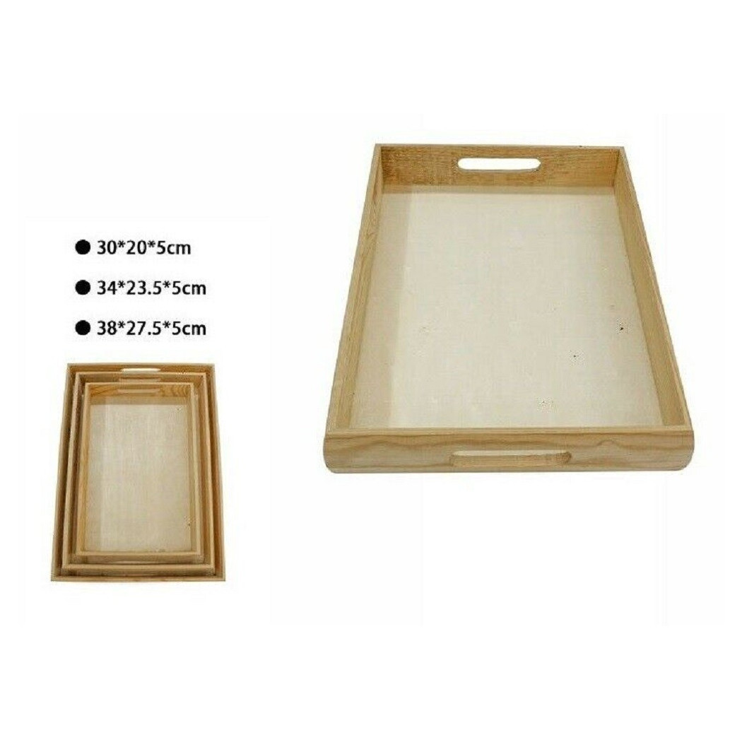 foto del prodotto trade shop set 3 pezzi vassoio in legno naturale decoupage tris matrioska scatola 53469a 