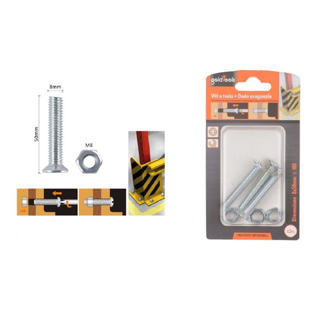 foto del prodotto trade shop set 3 pezzi viti vite testa a croce piatta 8 x 50 mm con dado esagonale m8 90950 