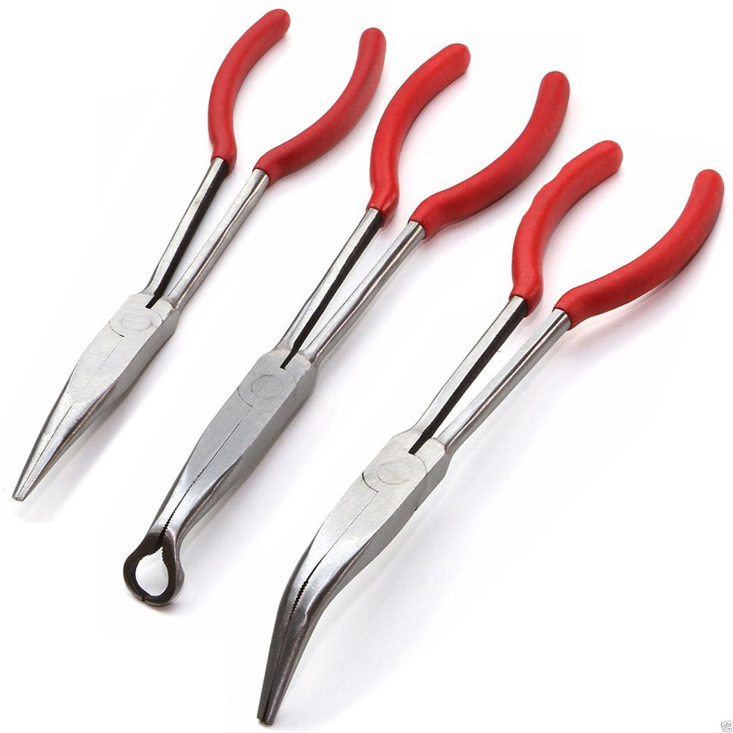 foto del prodotto trade shop set 3 pinze lunghe 11 quot becchi becco lunghi tondi per meccanici valvole molle 