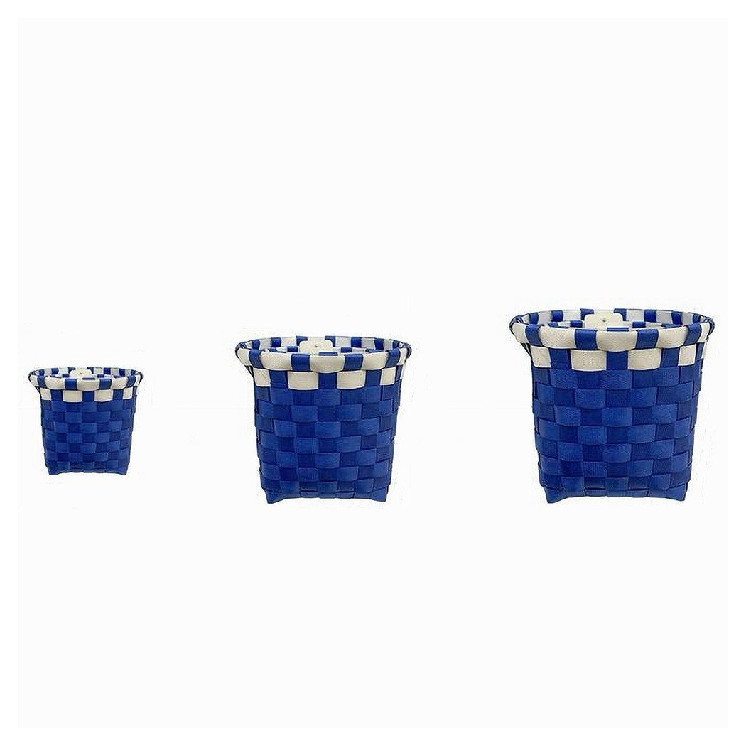 foto del prodotto trade shop set 3 pz cestini porta oggetti organizer tessuto bagno rotondi blu bianco 59076 