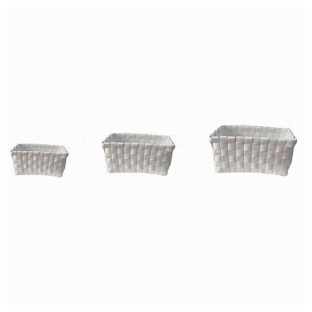 foto del prodotto trade shop set 3 pz cestini portaoggetti organizer tessuto bagno rettangolari bianco 59080 
