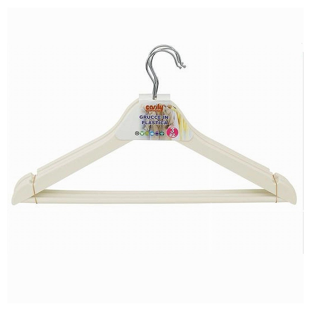 foto del prodotto trade shop set 3 pz grucce stampelle in plastica appendiabiti vestiti pantaloni beige 79316 