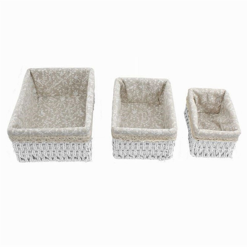 foto del prodotto trade shop set 3 pz porta oggetti organizer cestino bianco intrecciato fodera tessuto 79156 