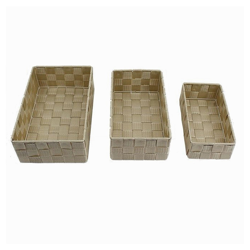 foto del prodotto trade shop set 3 pz scatola porta oggetti in tessuto intrecciato contenitori beige 79057 