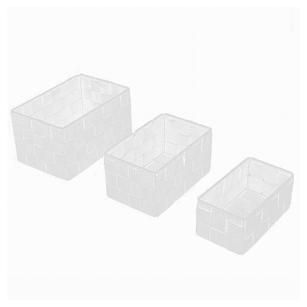 foto del prodotto trade shop set 3 pz scatola porta oggetti in tessuto intrecciato contenitori bianco 79138 