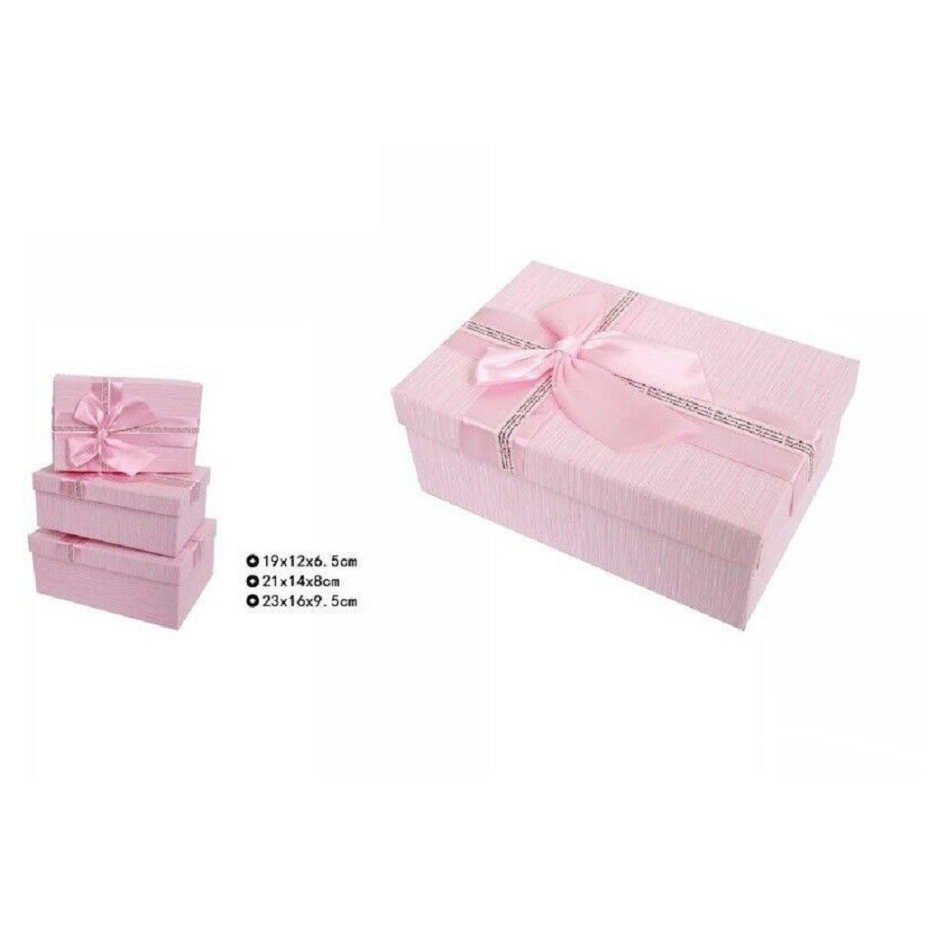 foto del prodotto trade shop set 3 pz scatole box per regali varie misure rettangolari rosa con fiocco 69331 