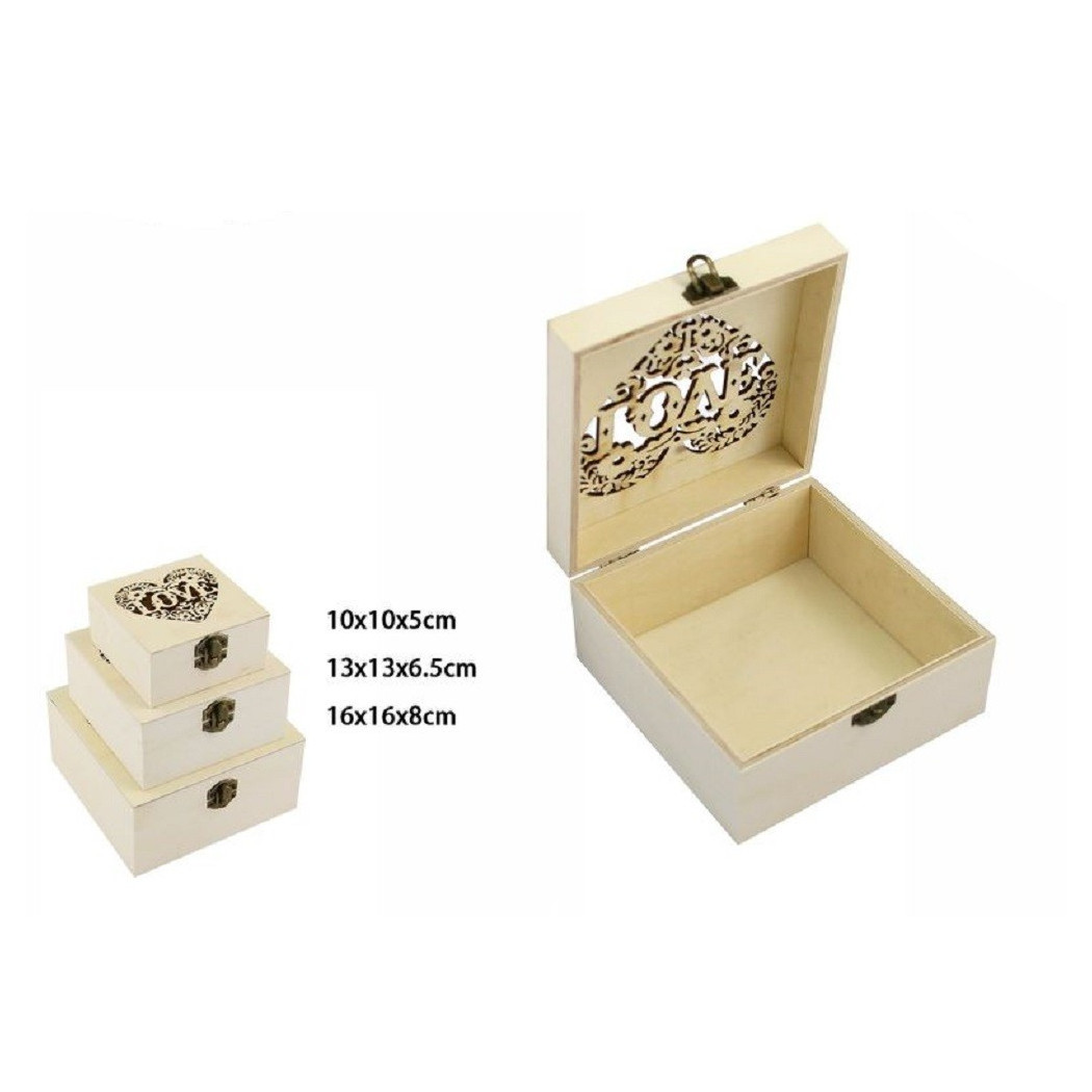 foto del prodotto trade shop set 3 pz scatole legno decoupage portagioie cuore love scatola cofanetto 74012a 