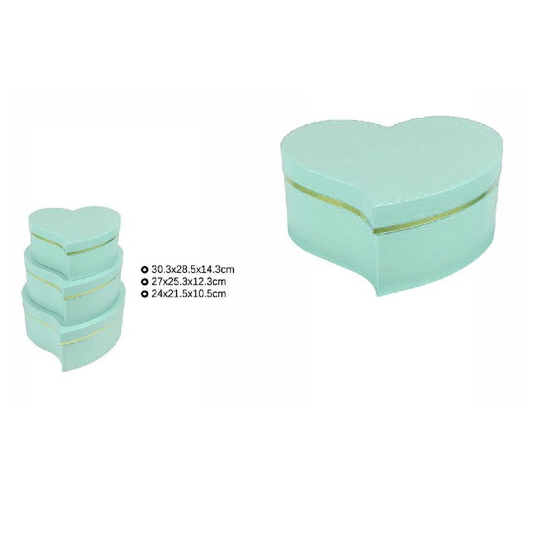 foto del prodotto trade shop set 3 scatole regali varie misure matrioska forma cuore storto verde acqua 71935 