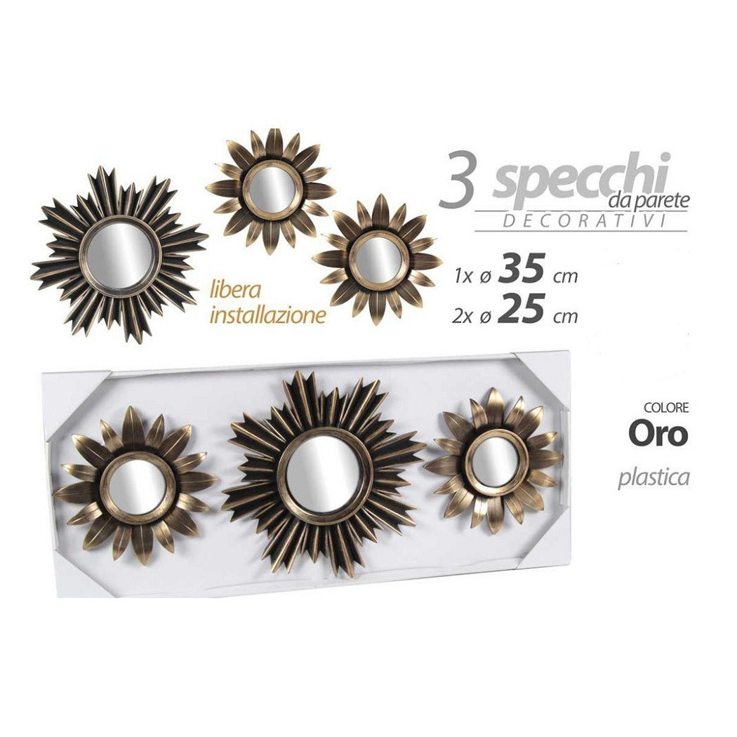 foto del prodotto trade shop set 3 specchi parete decorativi oro 25 35cm plastica libera installazione 823893 