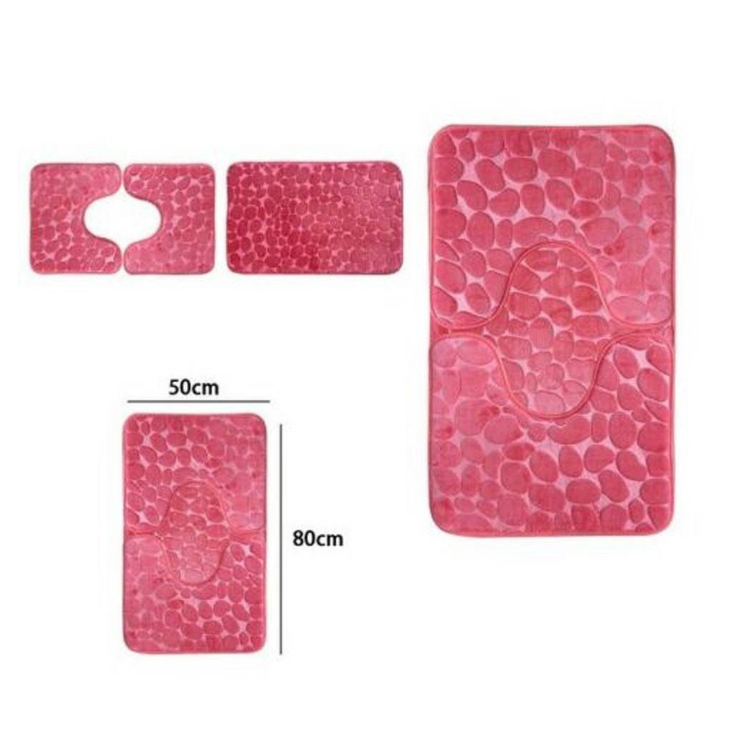 foto del prodotto trade shop set 3 tappeti tappetini antiscivolo per bagno arredo colori grigio rosa blu rosa