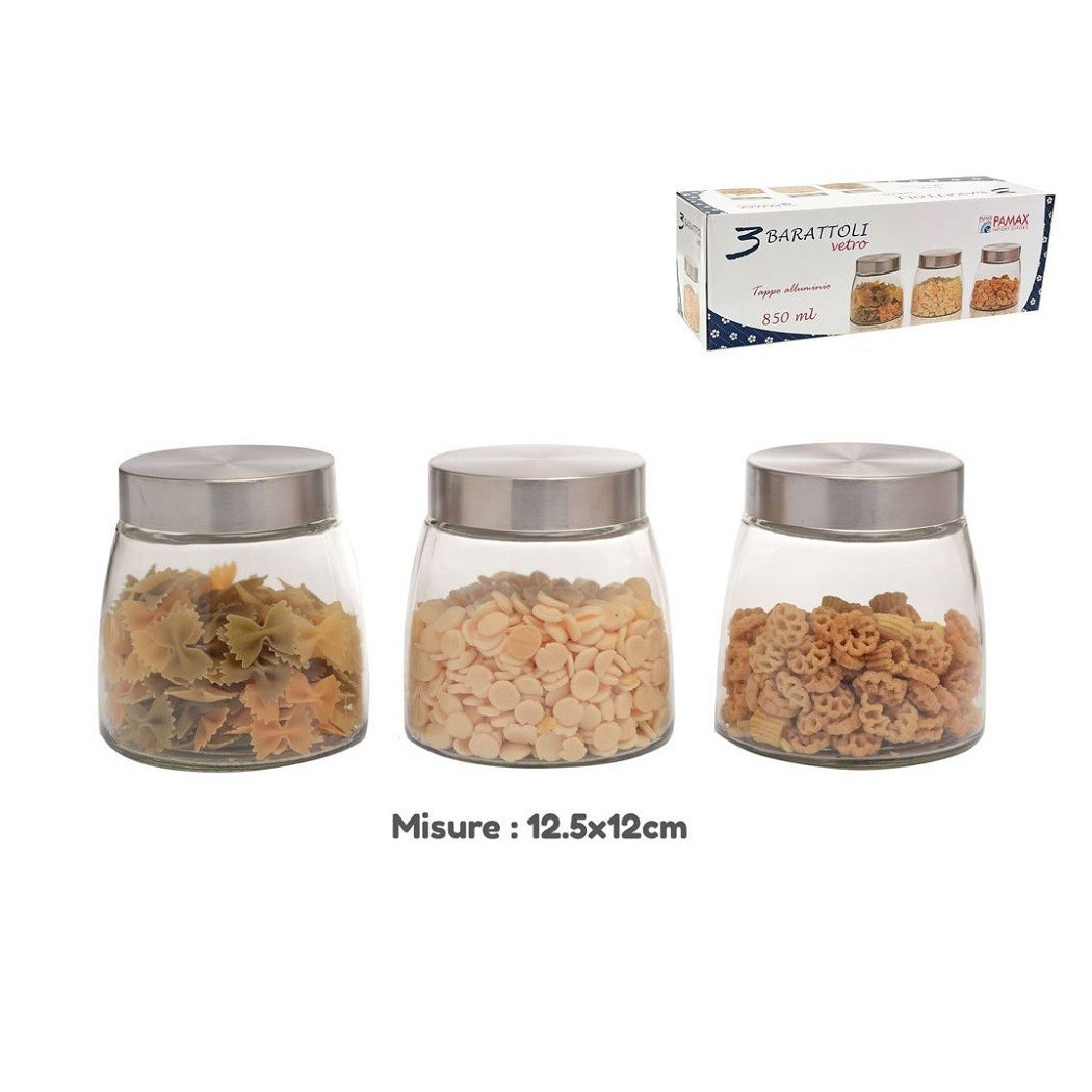 foto del prodotto trade shop set 3 tris barattoli con coperchio vetro contenitori pasta biscotti 850ml 747646 