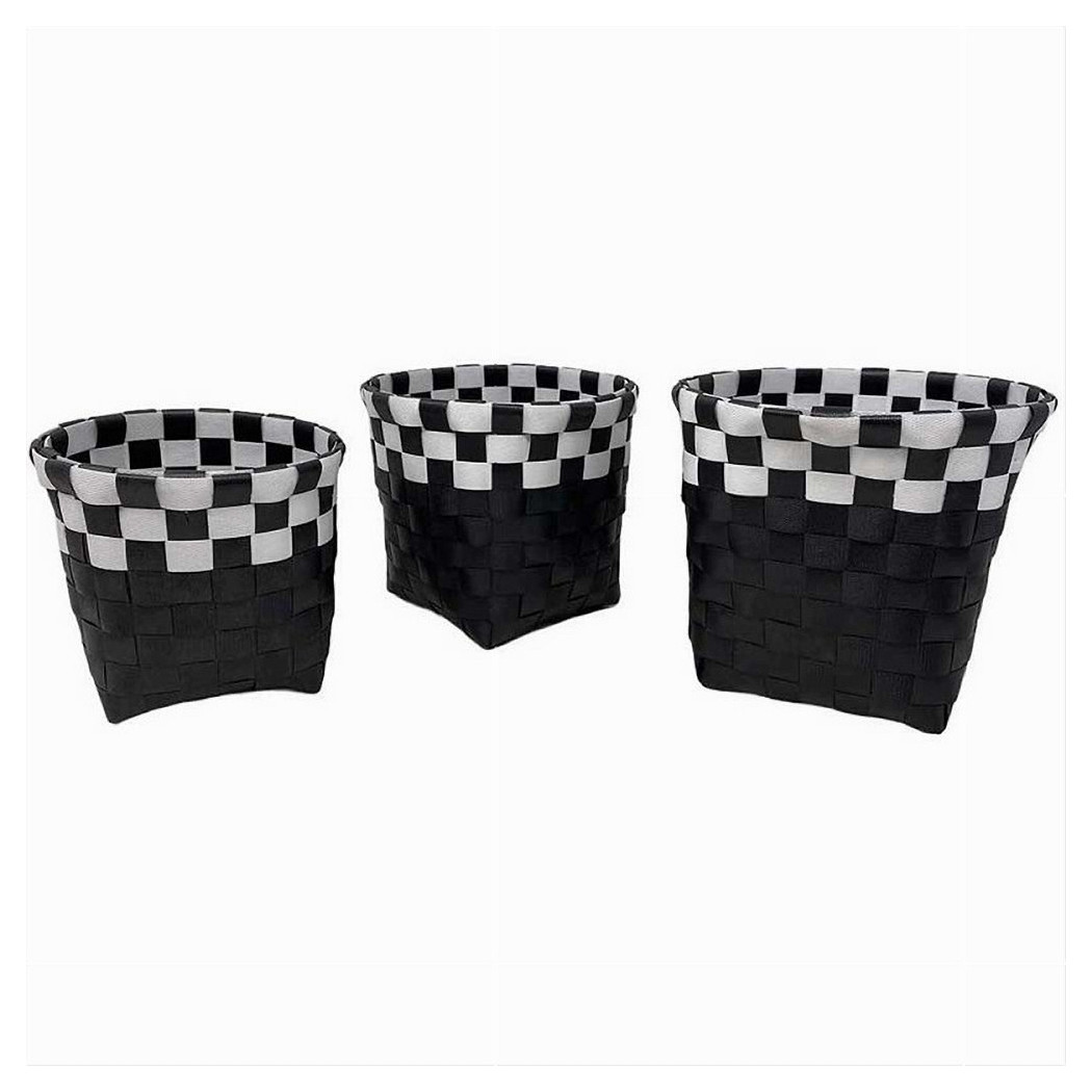 foto del prodotto trade shop set 3pz cestini porta oggetti organizer tessuto bagno rotondi nero bianco 59073 