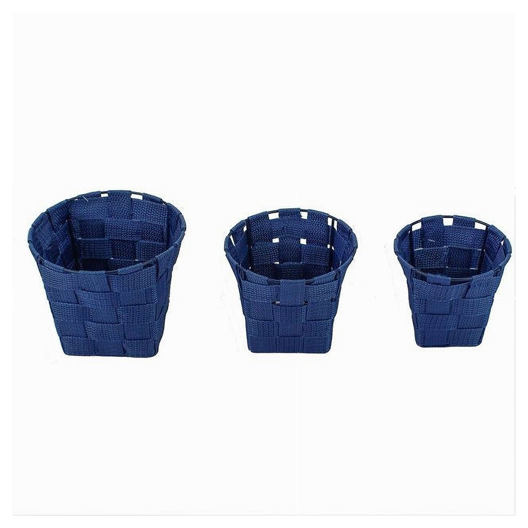 foto del prodotto trade shop set 3pz cestini rotondi porta oggetti in tessuto blu per bagno casa cucina 79046 