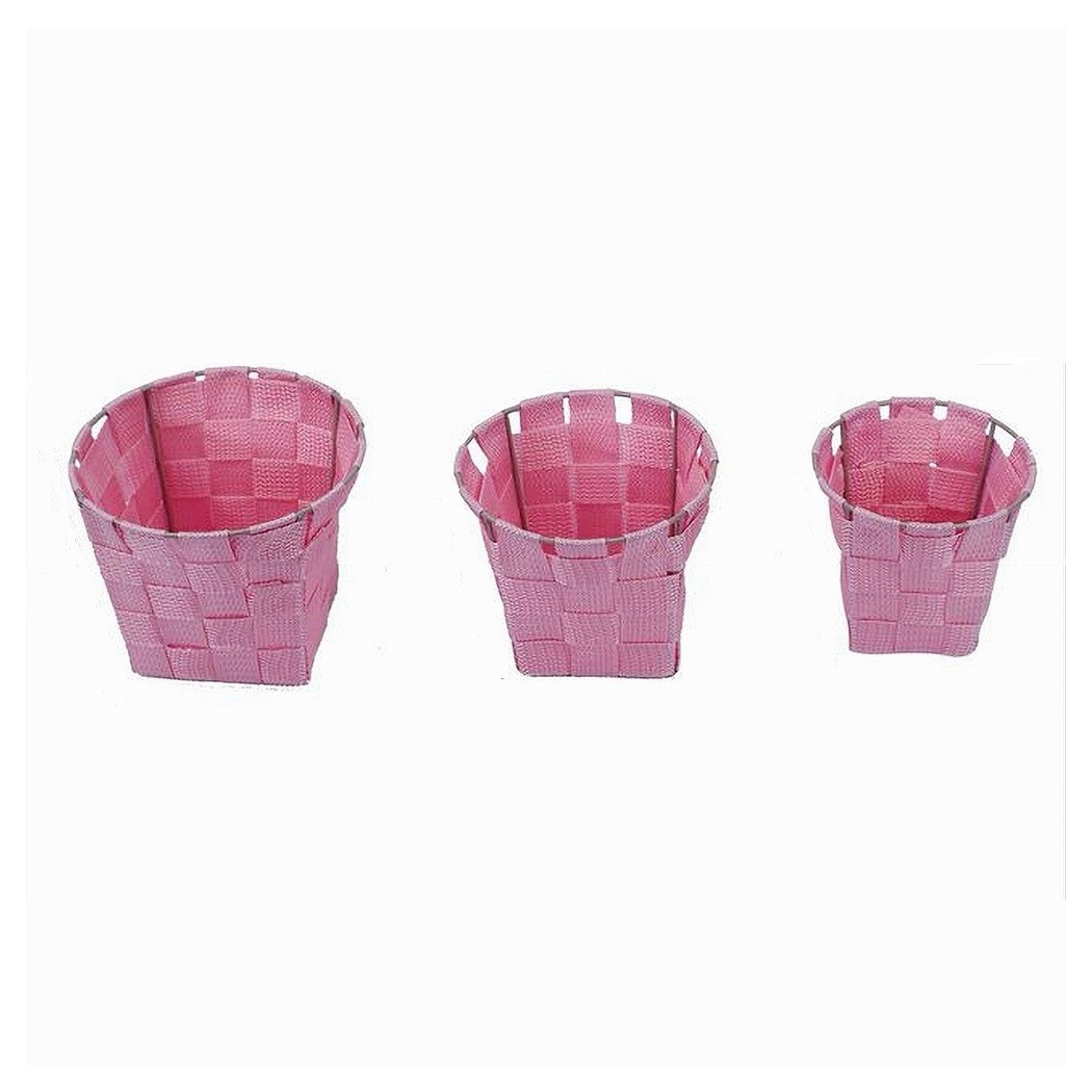 foto del prodotto trade shop set 3pz cestini rotondi portaoggetti in tessuto rosa per bagno casa cucina 79047 