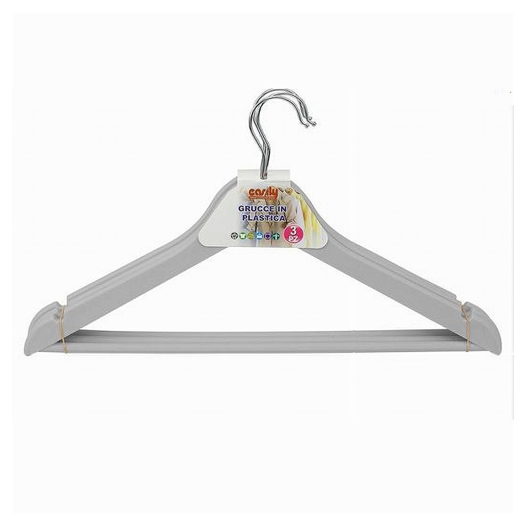 foto del prodotto trade shop set 3pz grucce stampelle in plastica appendiabiti vestiti pantaloni grigio 79315 