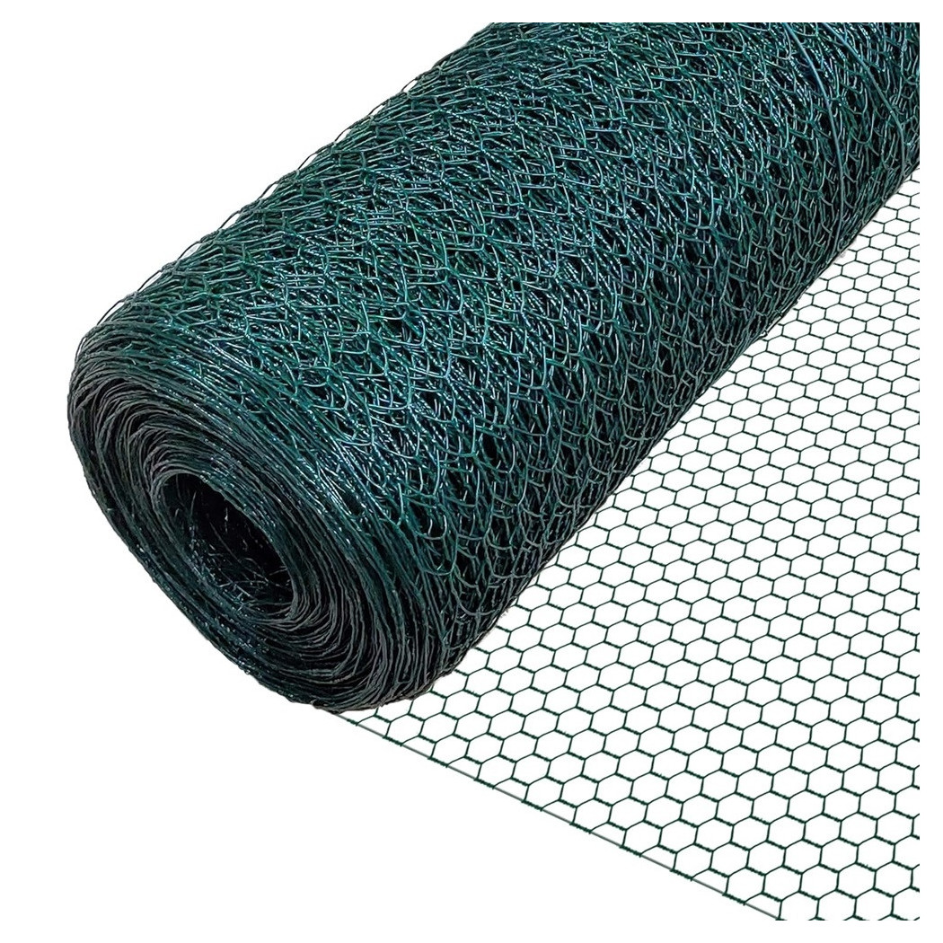 foto del prodotto trade shop set 3pz rete metallica plastificata 0.5x3mt maglia esagonale 19mm recinzione 020245 