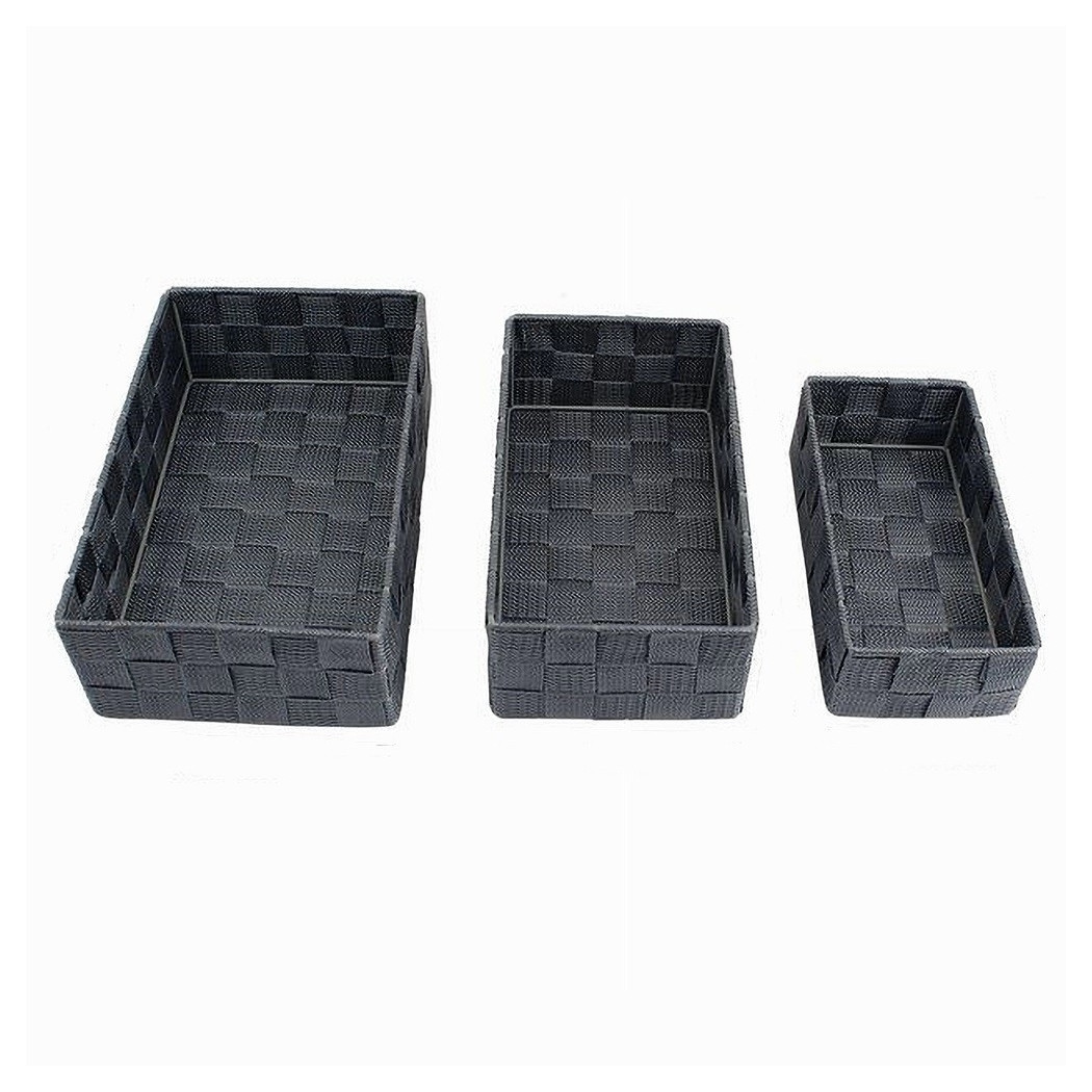 foto del prodotto trade shop set 3pz scatola porta oggetti tessuto intrecciato contenitori grigio scuro 79056 
