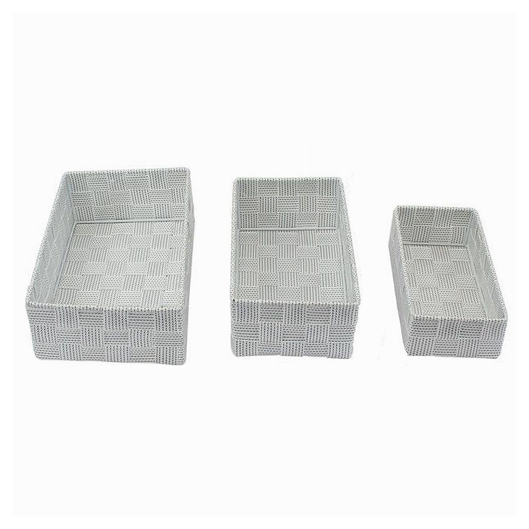 foto del prodotto trade shop set 3pz scatola portaoggetti tessuto intrecciato contenitori grigio chiaro 79054 