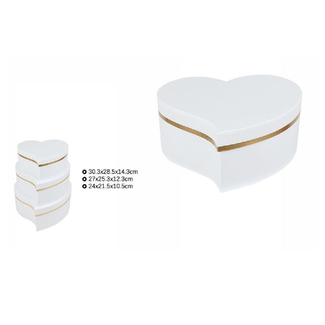 foto del prodotto trade shop set 3pz scatole box regali varie misure matrioska forma cuore storto bianco 71931 