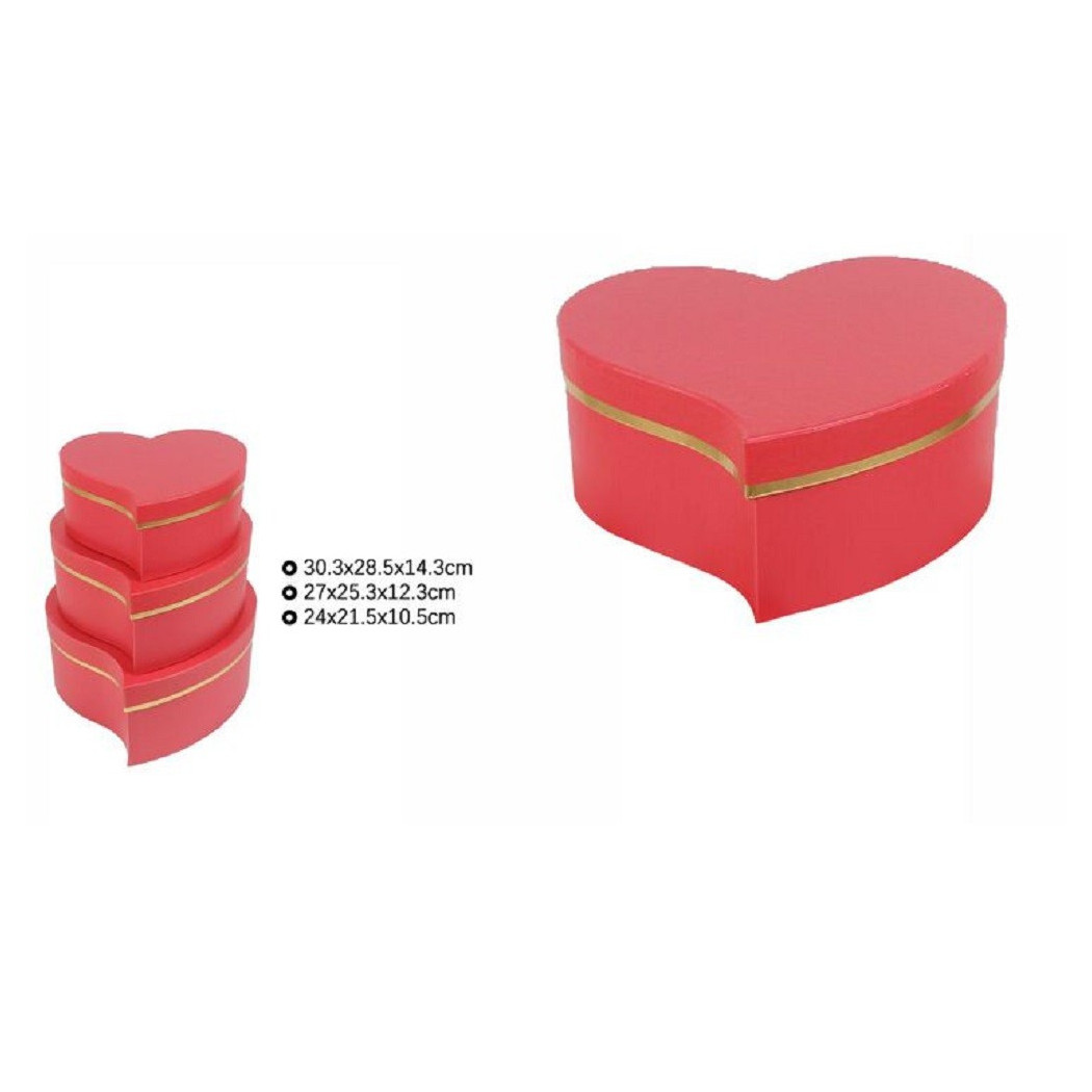 foto del prodotto trade shop set 3pz scatole box regali varie misure matrioska forma cuore storto rosso 71934 