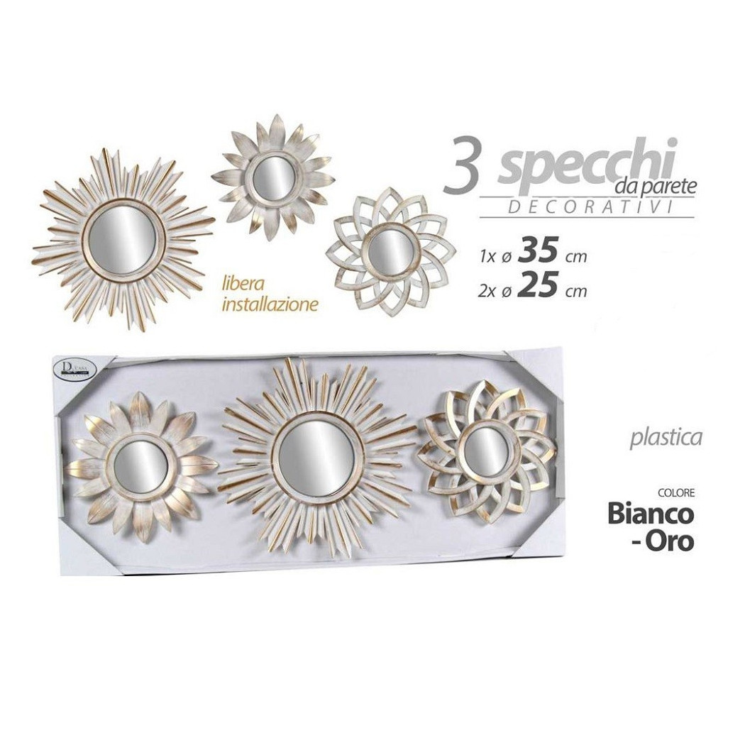 foto del prodotto trade shop set 3pz specchi da parete decorativi bianco oro 25 35cm specchio plastica 823923 