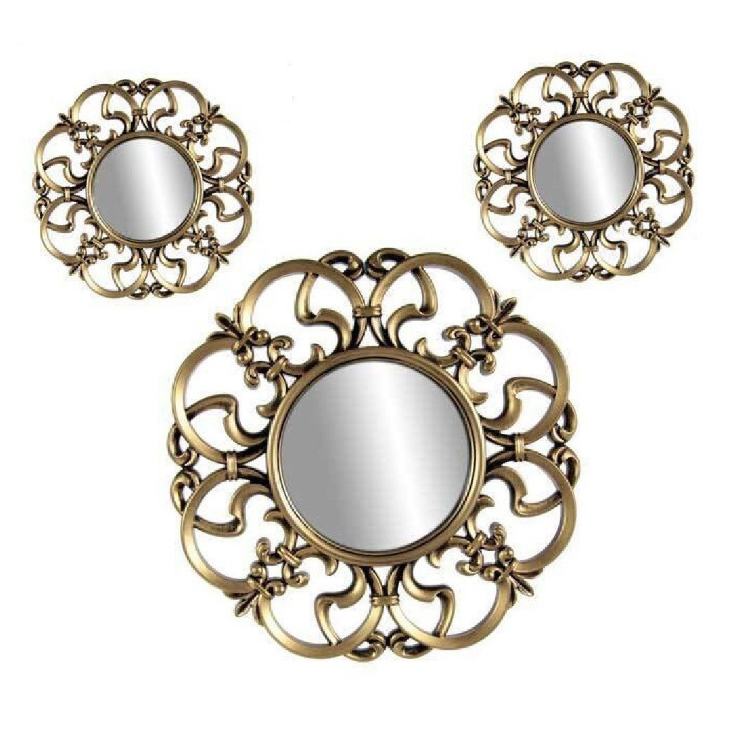 foto del prodotto trade shop set 3pz specchi parete decorativi oro bronzo libera installazione 20 35cm 836893 