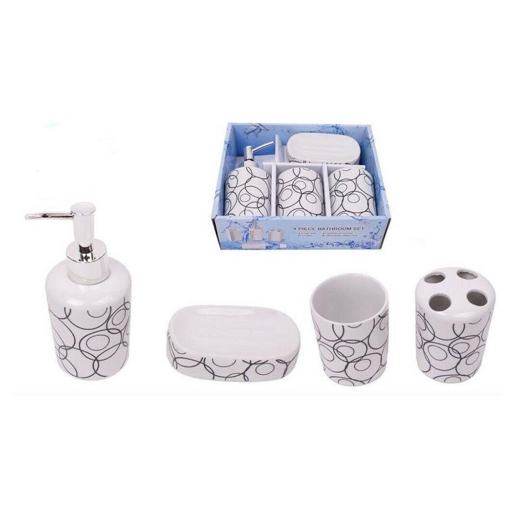 foto del prodotto trade shop set 4 accessori bagno t8338 in ceramica porta sapone porta spazzolino dispenser 