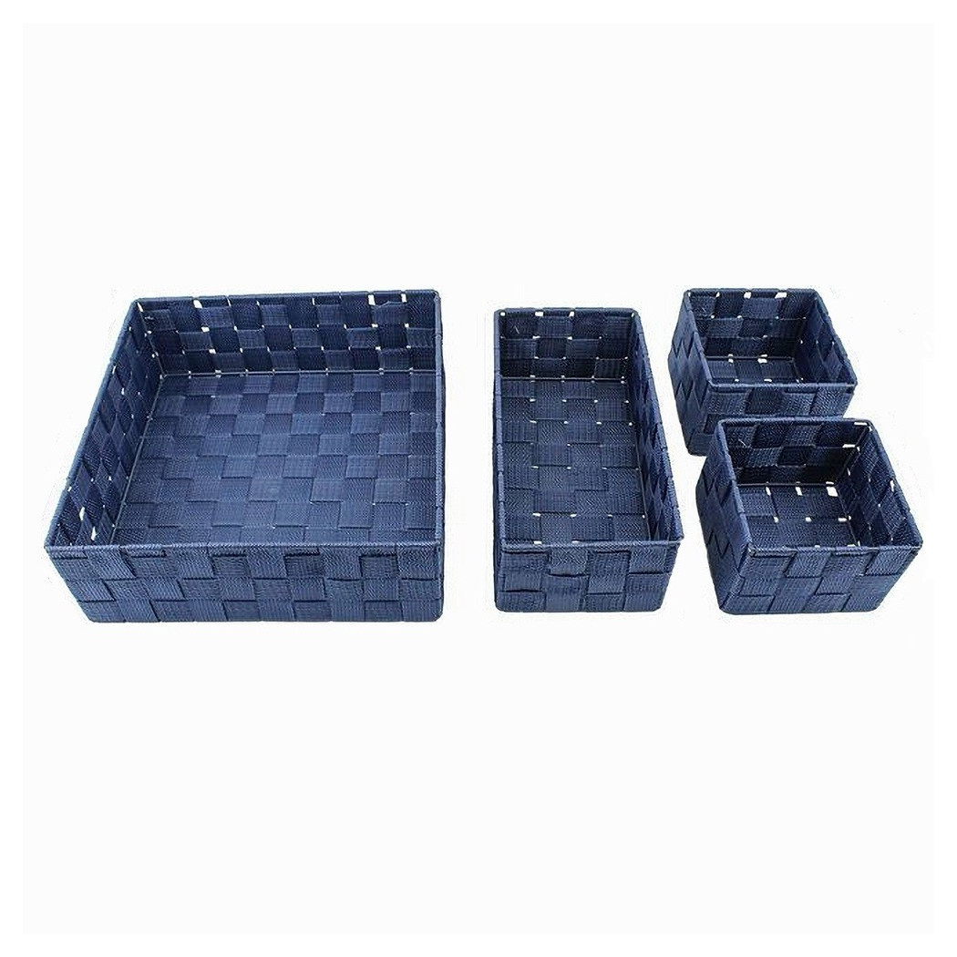 foto del prodotto trade shop set 4 pezzi contenitori blu scatola in tessuto organizer porta oggetti 79064 