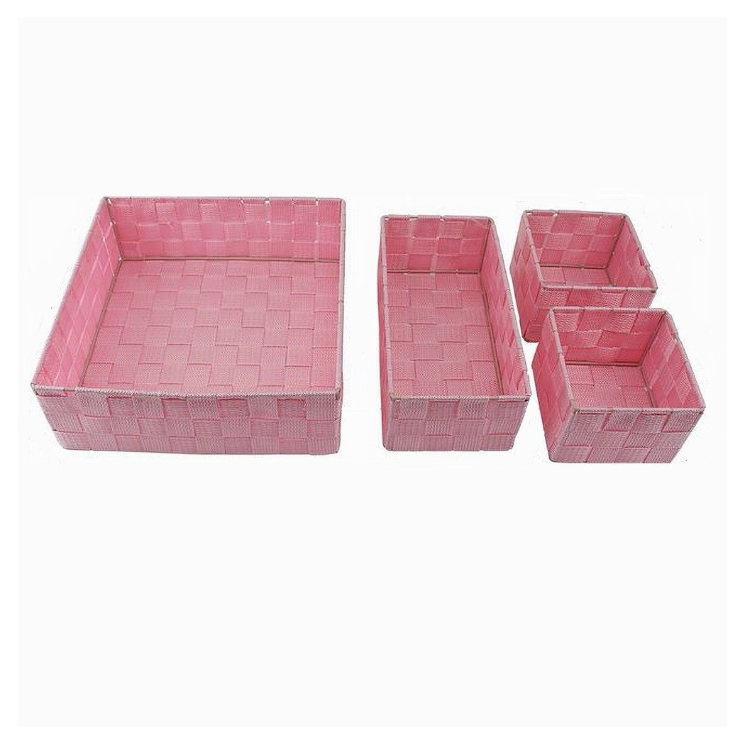 foto del prodotto trade shop set 4 pezzi contenitori rosa scatola in tessuto organizer porta oggetti 79065 