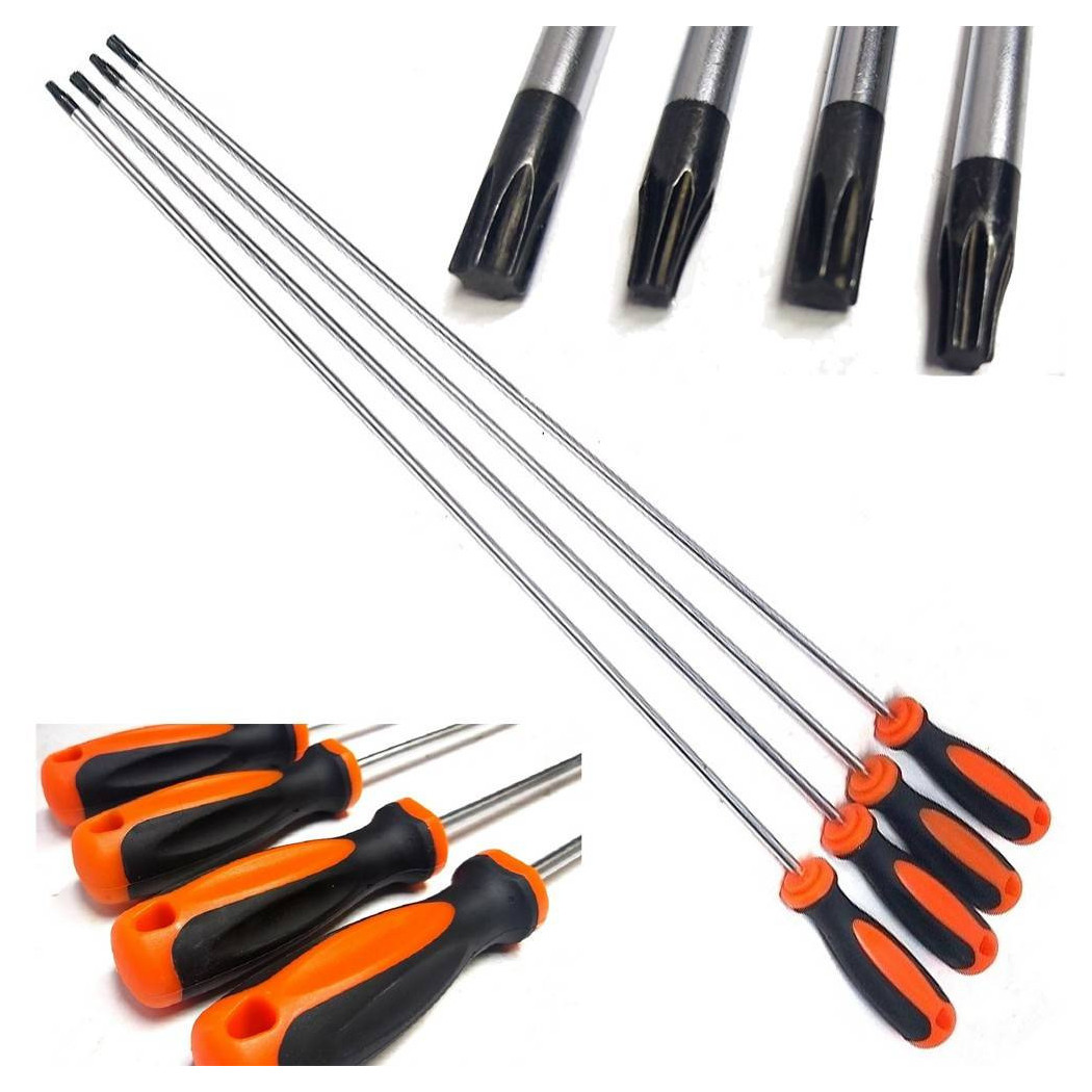foto del prodotto trade shop set 4 pz cacciaviti torx extra lunghi con punta magnetica 600 mm t20 t25 t30 t40 