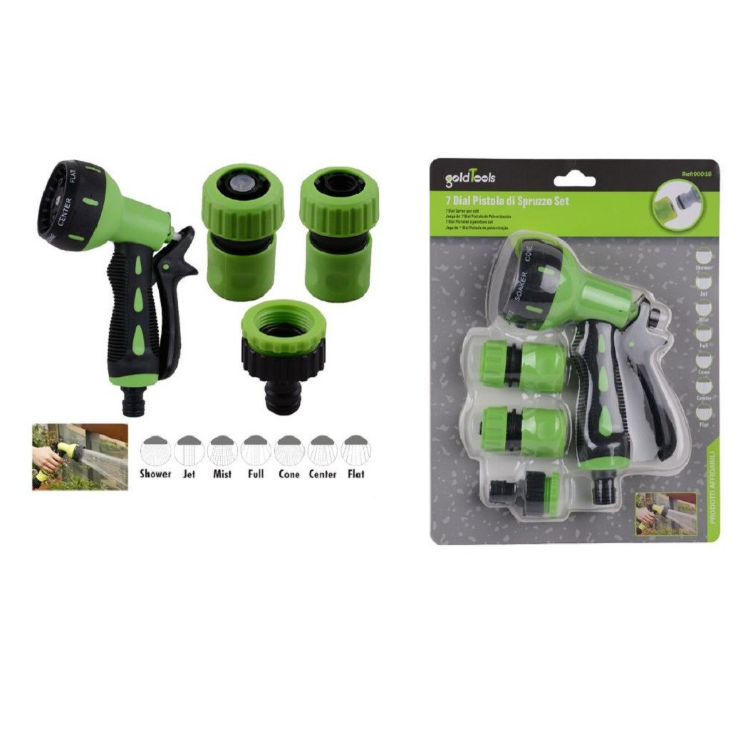 foto del prodotto trade shop - set 4 pz giardino lancia a pistola spruzzo a 7 getti con raccordi da 1/2 90018 -