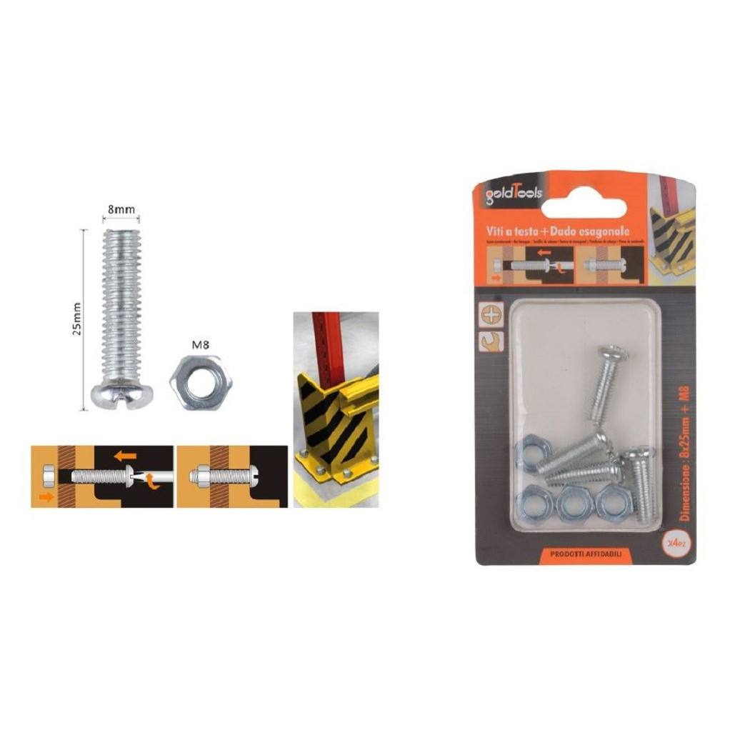 foto del prodotto trade shop set 4 pz viti vite testa a croce tonda 8x25mm con dadi dado esagonale m8 90984 