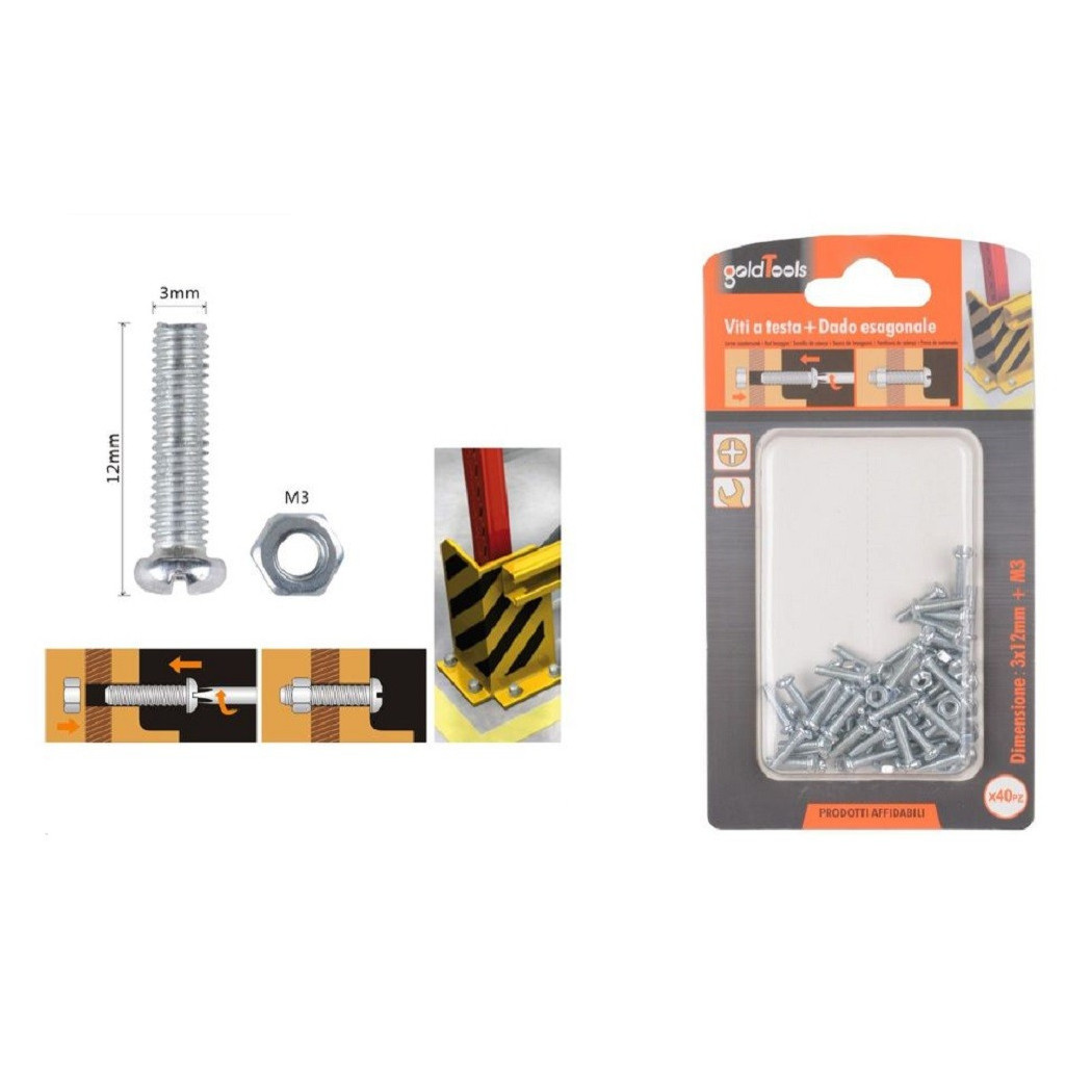 foto del prodotto trade shop set 40 pz viti vite testa a croce tonda 3x12 mm con dadi dado esagonale m3 90952 