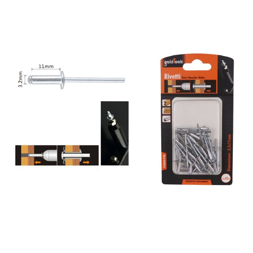 foto del prodotto trade shop - set 42pz rivetti rivetto 3.2x11mm accessori bricolage ferramenta fai da te 94951 -