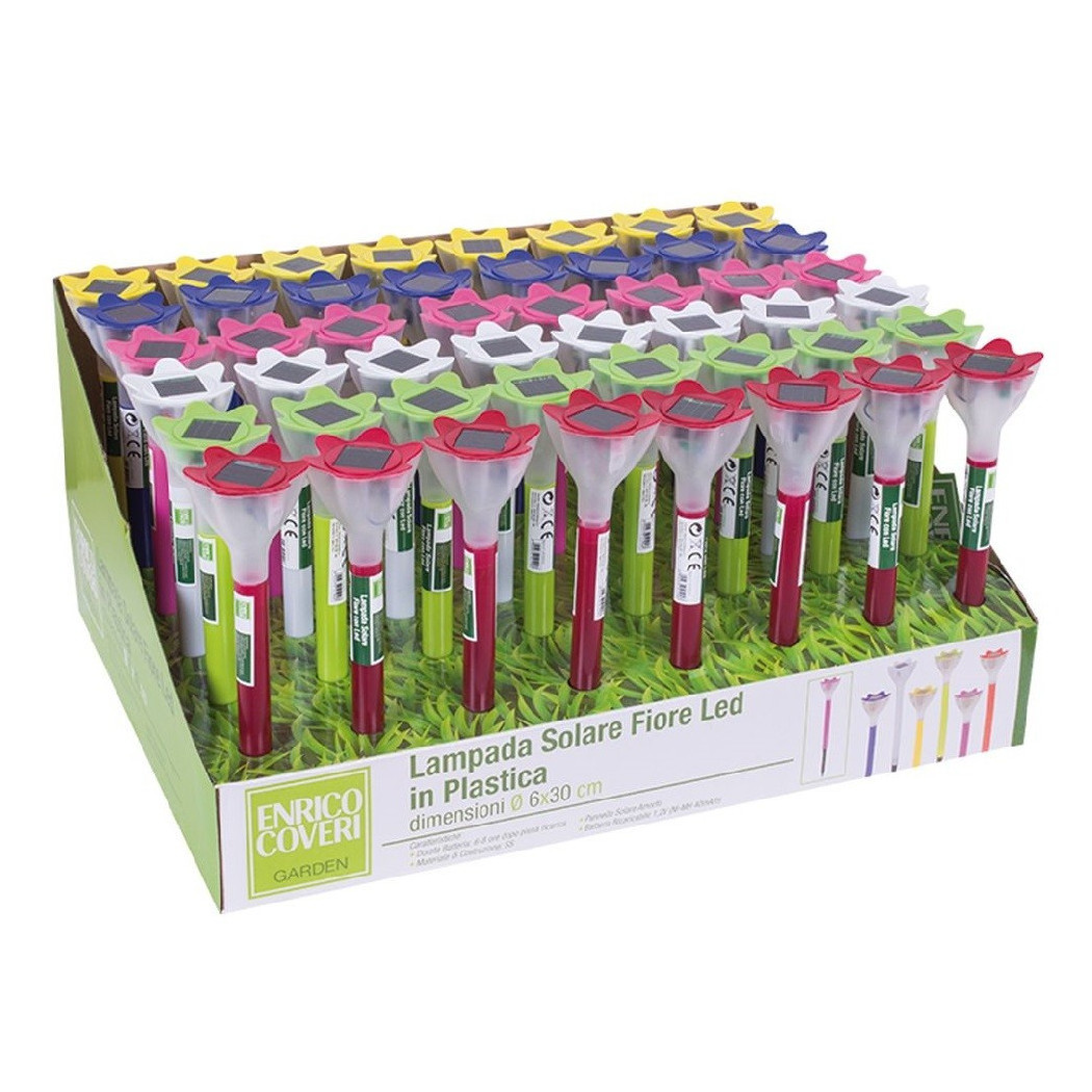foto del prodotto trade shop set 48pz lampada solare a forma di fiore led in plastica 6x30cm 6 colori 4125012 