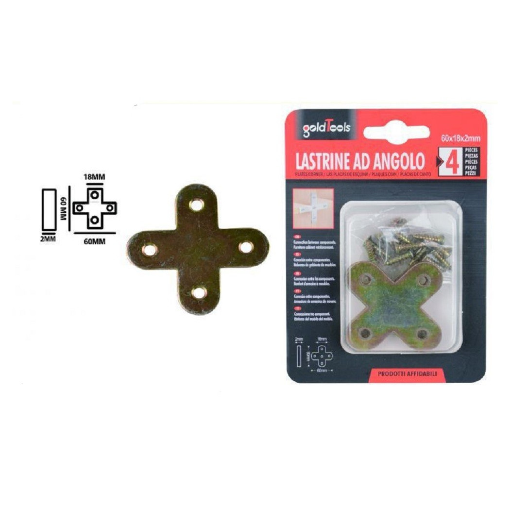 foto del prodotto trade shop - set 4pz lastrina lastrine ad angolo forma x 60x18x2mm con viti per mobili 91232 -