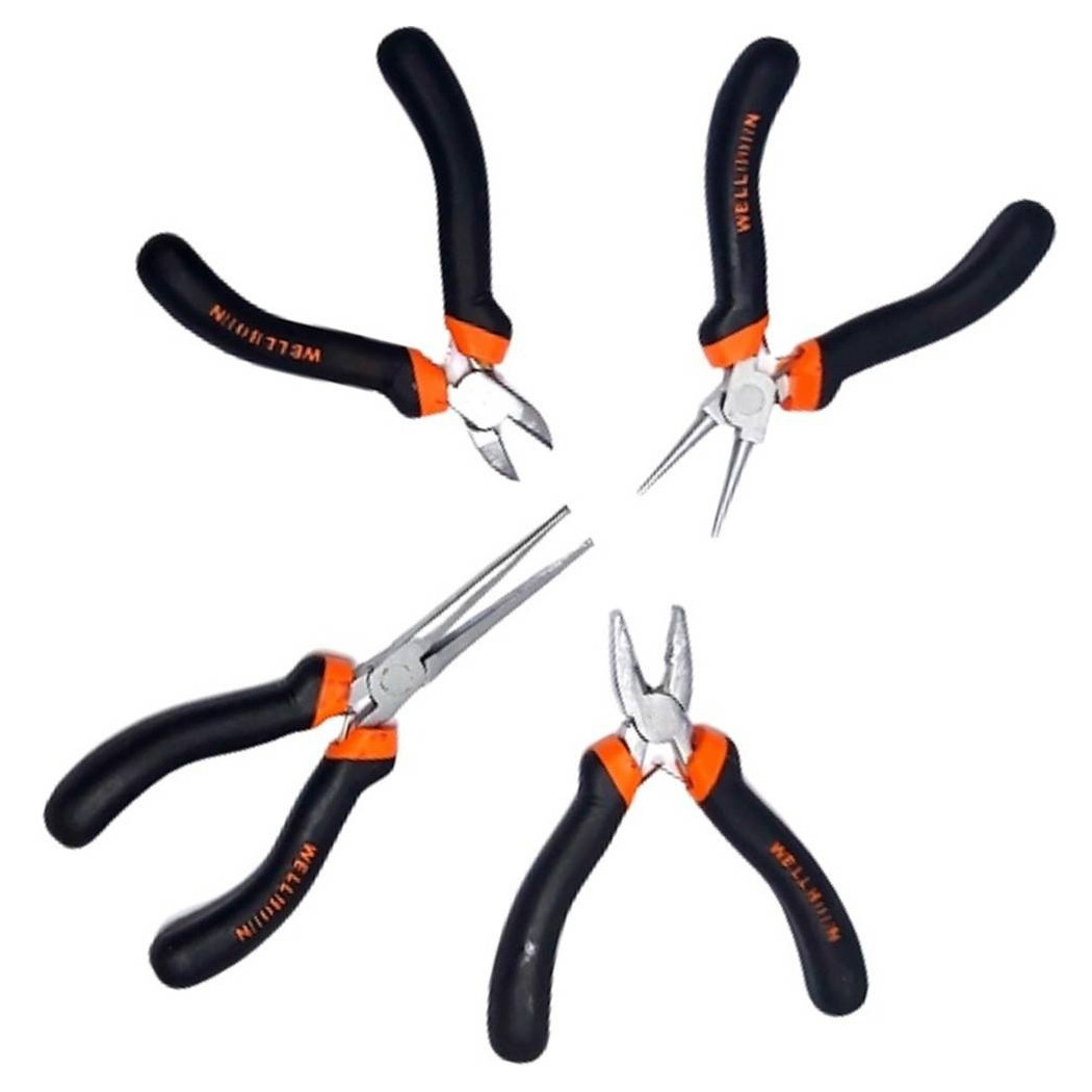 foto del prodotto trade shop set 4pz mini pinza per fabro elettricista 115 mm acciaio ergonomica bricolage 