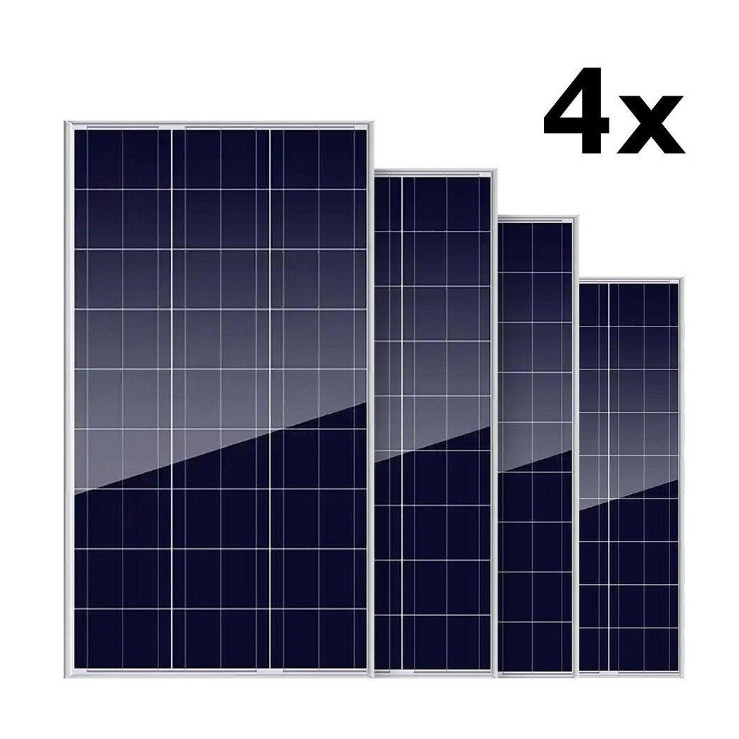 foto del prodotto trade shop set 4pz pannello per energia solare fotovoltaico policristallino 100w 18v batteria 