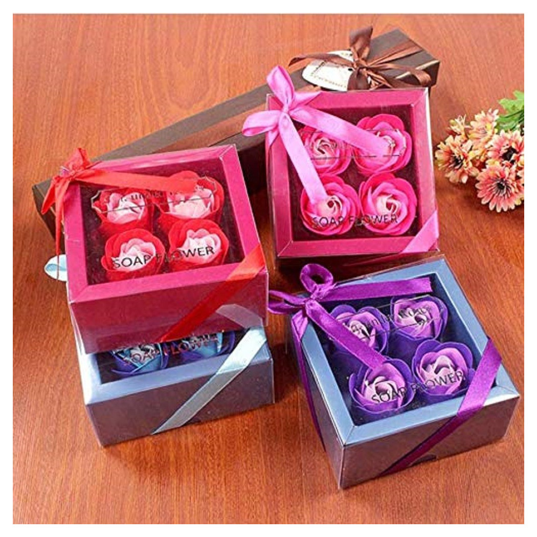 foto del prodotto trade shop set 4pz sapone saponette petali rose fiori profumate nozze bomboniera bagno casa 