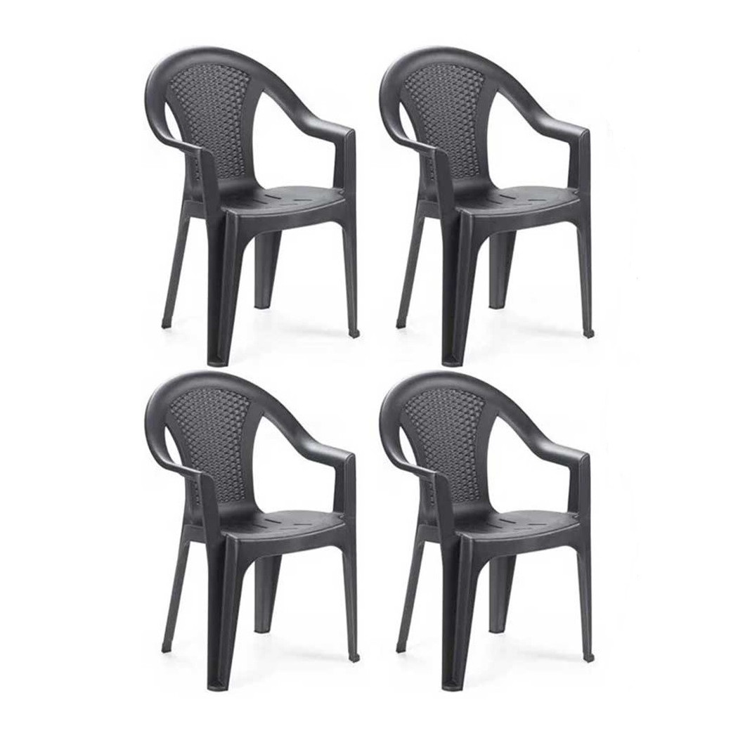 foto del prodotto trade shop set 4pz sedia giardino con schienale effetto rattan 54x56x81cm plastica antracite 669512a 