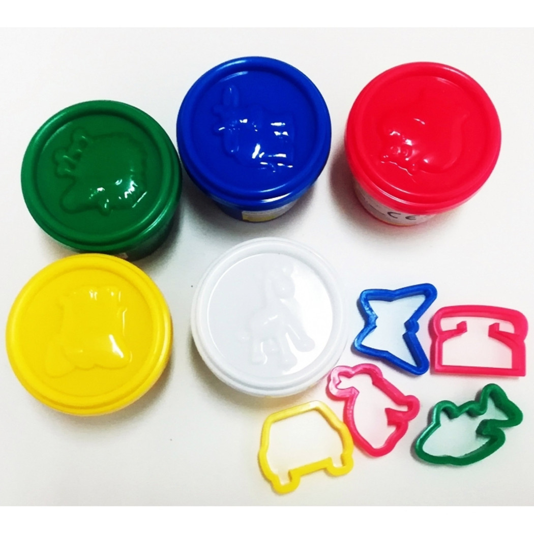 foto del prodotto trade shop set 5 barattoli di pasta plastilina 5 formine plastichina modellante portatile 