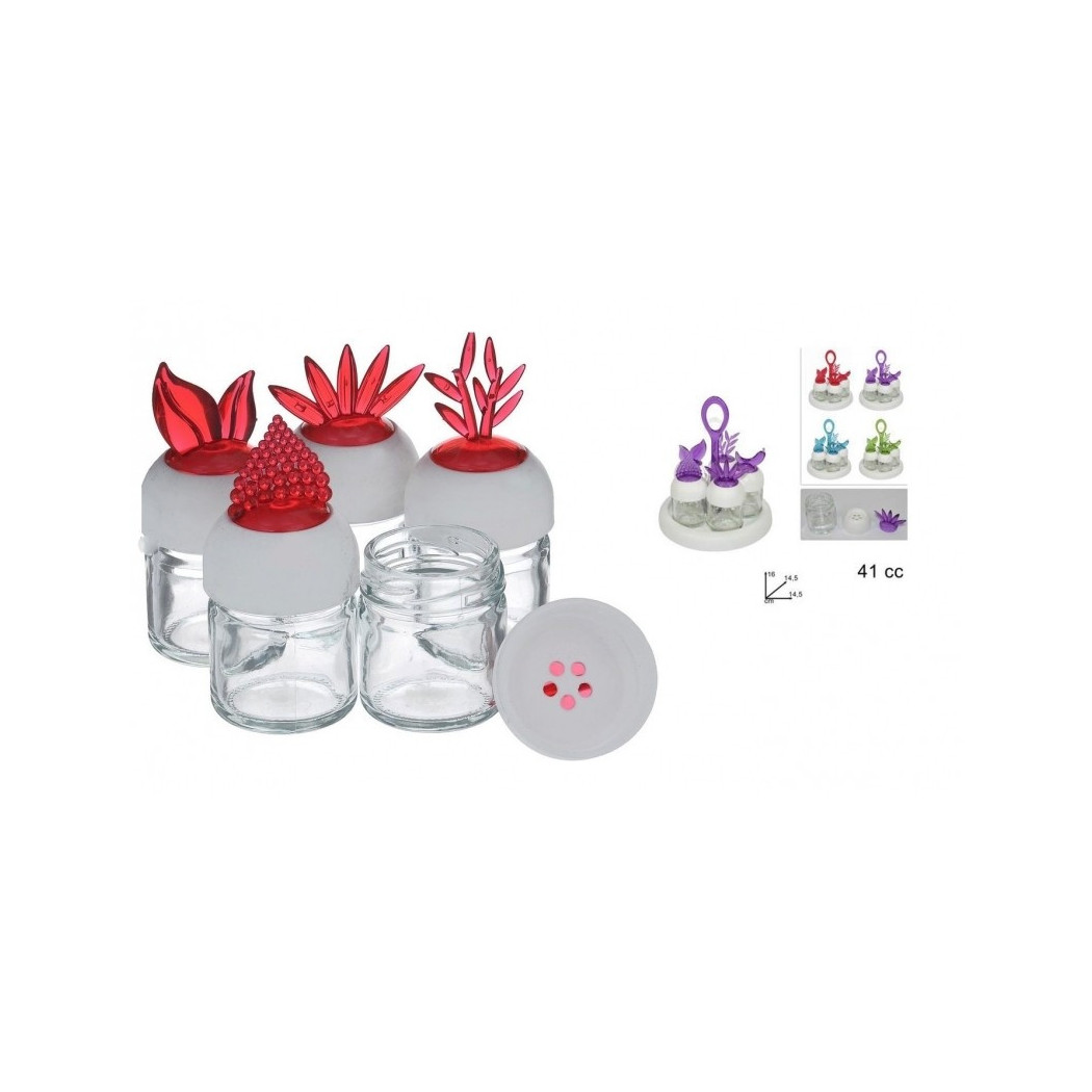 foto del prodotto trade shop set 5 contenitori barattolo natura 41cc design dosatore sale pepe spezie vetro 