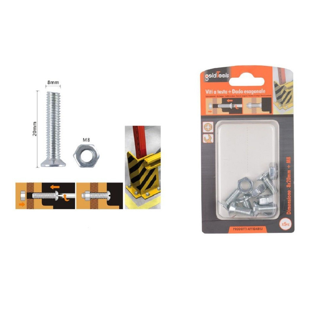 foto del prodotto trade shop set 5 pezzi viti vite a testa a croce piatta 8x20 mm con dado esagonale m8 90947 