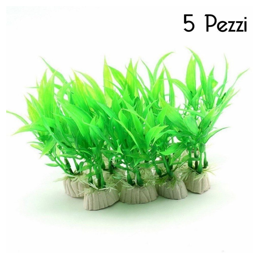 foto del prodotto trade shop set 5 pianta 12 cm piantina artificiale per acquario piante finte plastica verde 