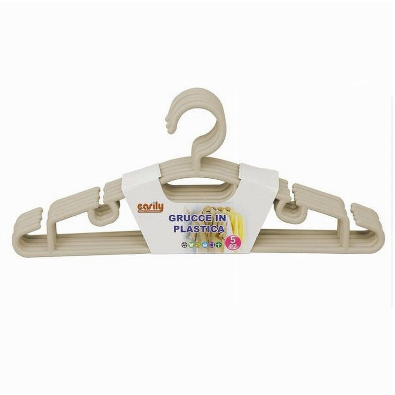 foto del prodotto trade shop set 5 pz grucce stampelle appendiabito in plastica vestiti pantaloni beige 79321 