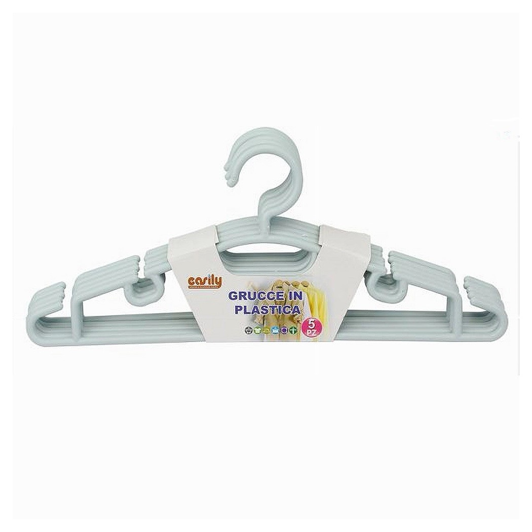 foto del prodotto trade shop set 5 pz grucce stampelle appendiabito plastica vestiti pantaloni azzurro 79322 