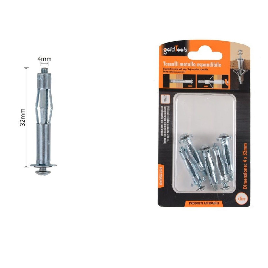 foto del prodotto trade shop - set 5 pz tasselli metallici espandibili viti a espansione stile i 4 x 32mm 92848 -