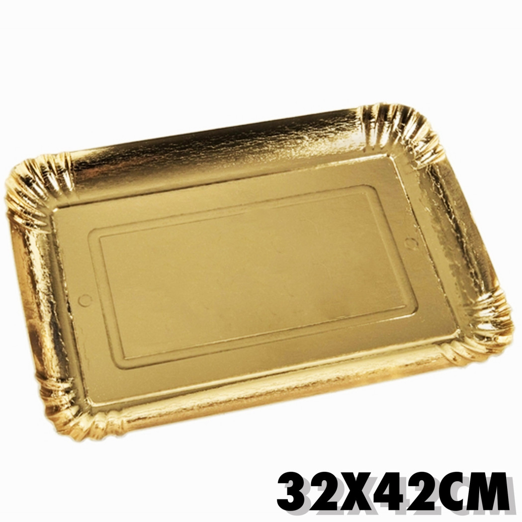 foto del prodotto trade shop set 5 pz. vassoi porta sotto torta 32x42cm oro rettangolare piatto dolci cartone 